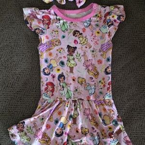 Pink Princess Print Kids Dress